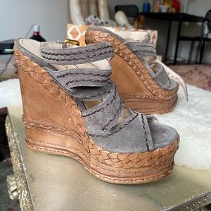 Prada Grey Wedge Heels